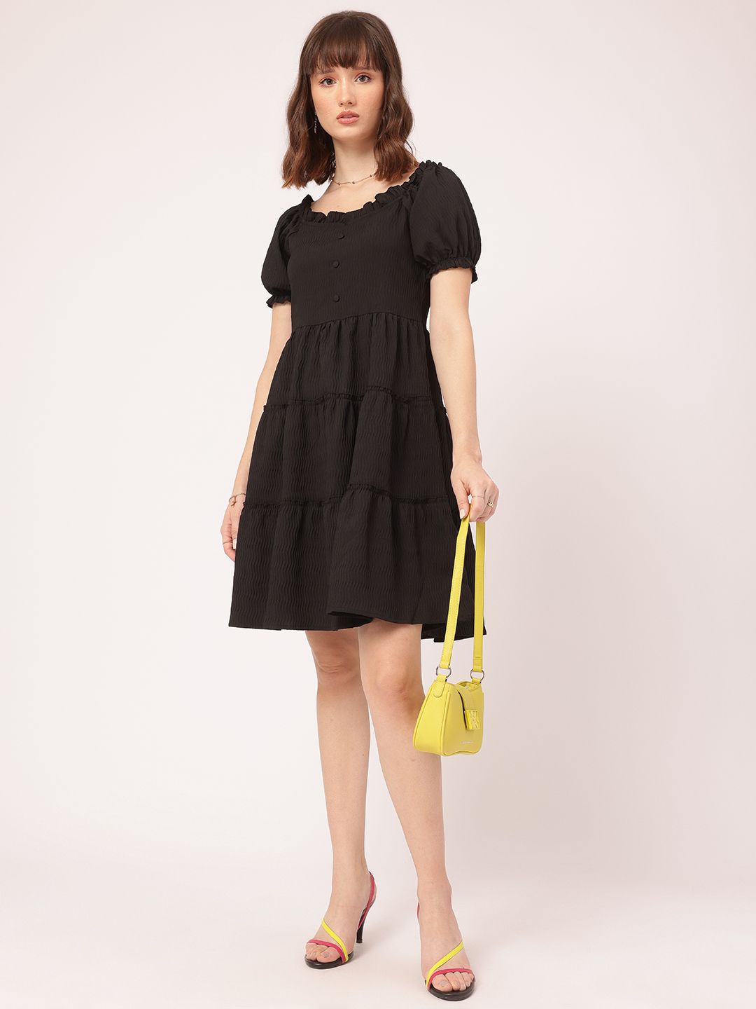 DressBerry Textured Play Tiered Fit & Flare Dress