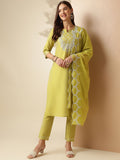 Anouk Floral Embroidered Regular Thread Work Straight Kurta with Trousers & Dupatta