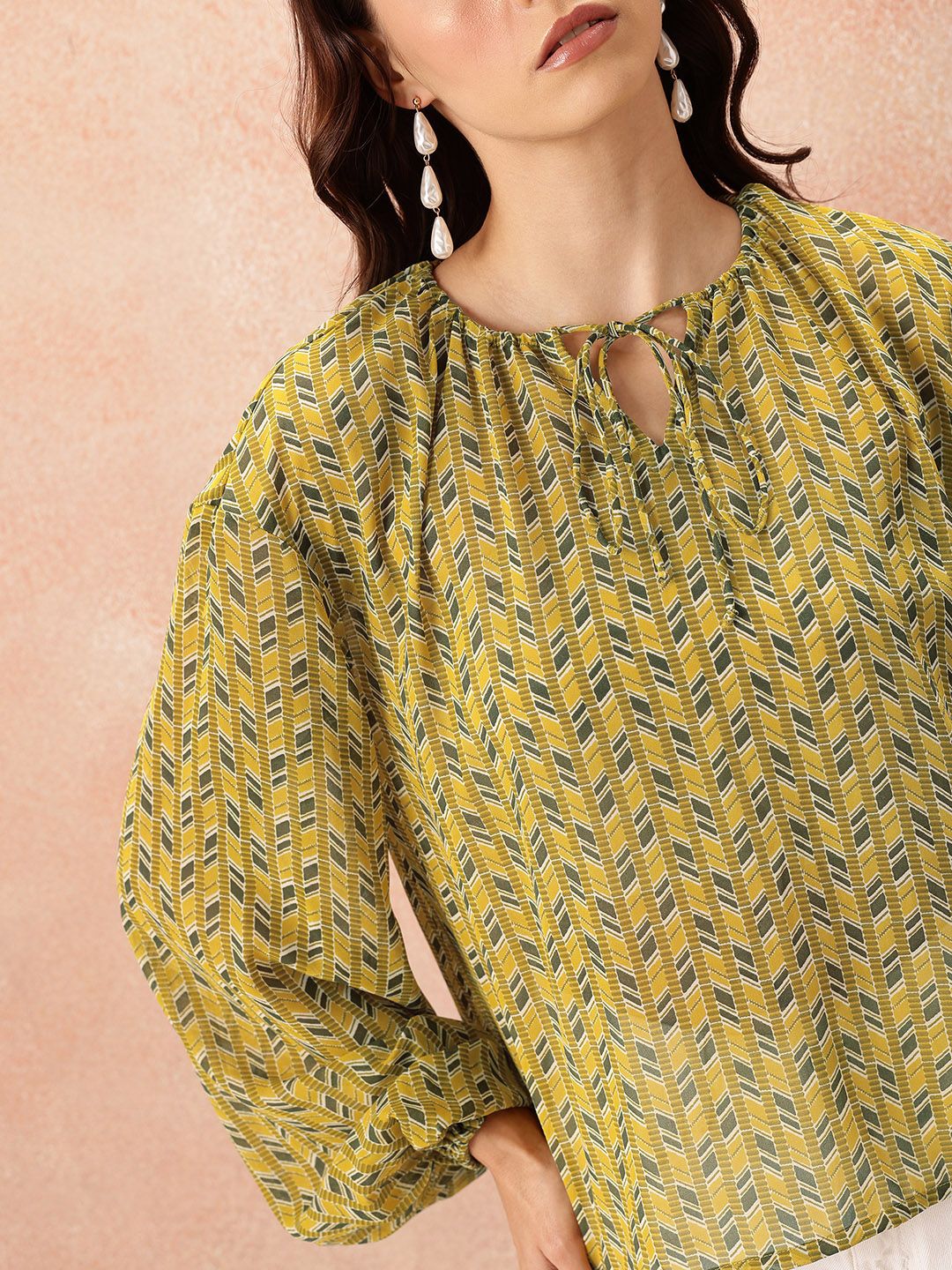 all about you Printed Tie-Up Semi Sheer Top
