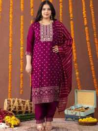 Kurta & Seluar Biasa Bersulam Bunga Mamicha Dengan Dupatta