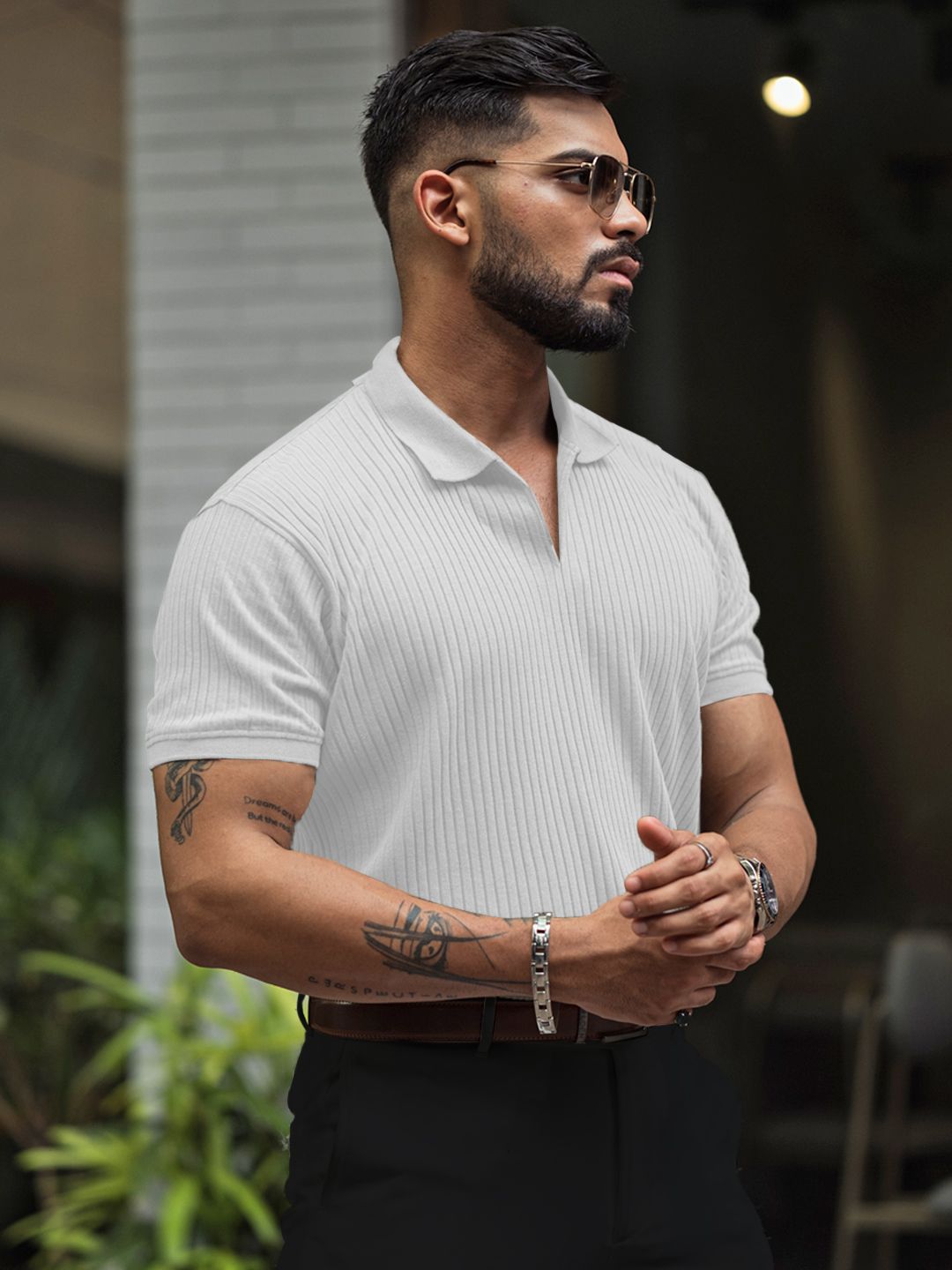 Powerlook Men Self Design Polo Collar Cotton T-shirt
