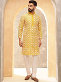 Anouk Mustard Ethnic Motifs Embroidered Band Collar Straight Kurta