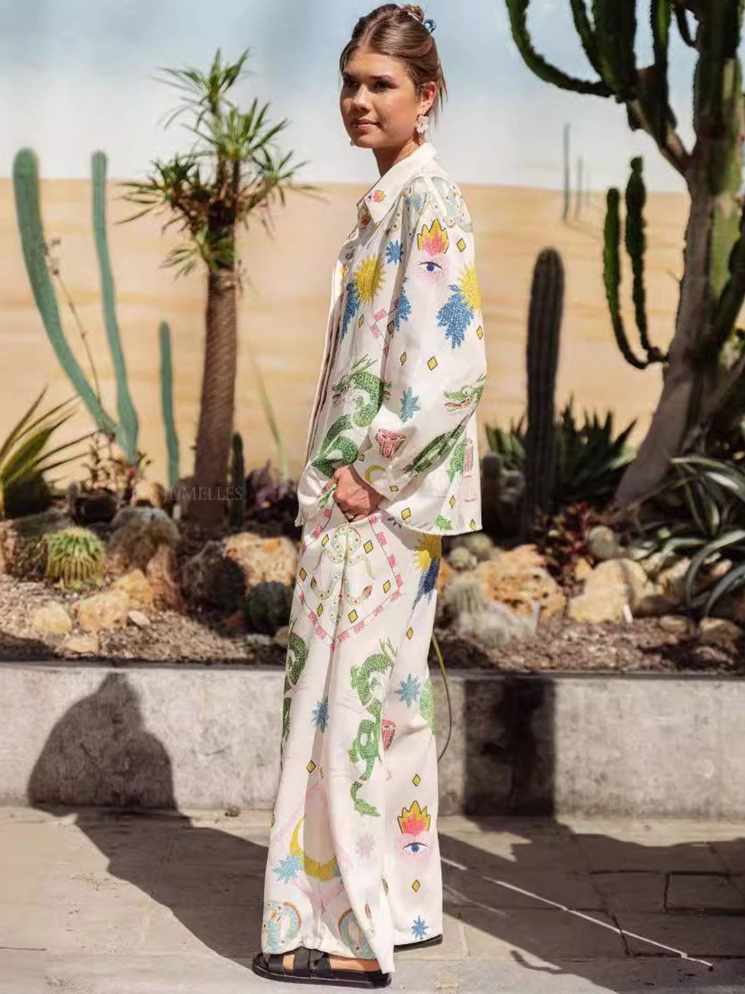 all about you Desert Bloom Relaxed Floral Printed Shirt Collar Shirt & Palazzos