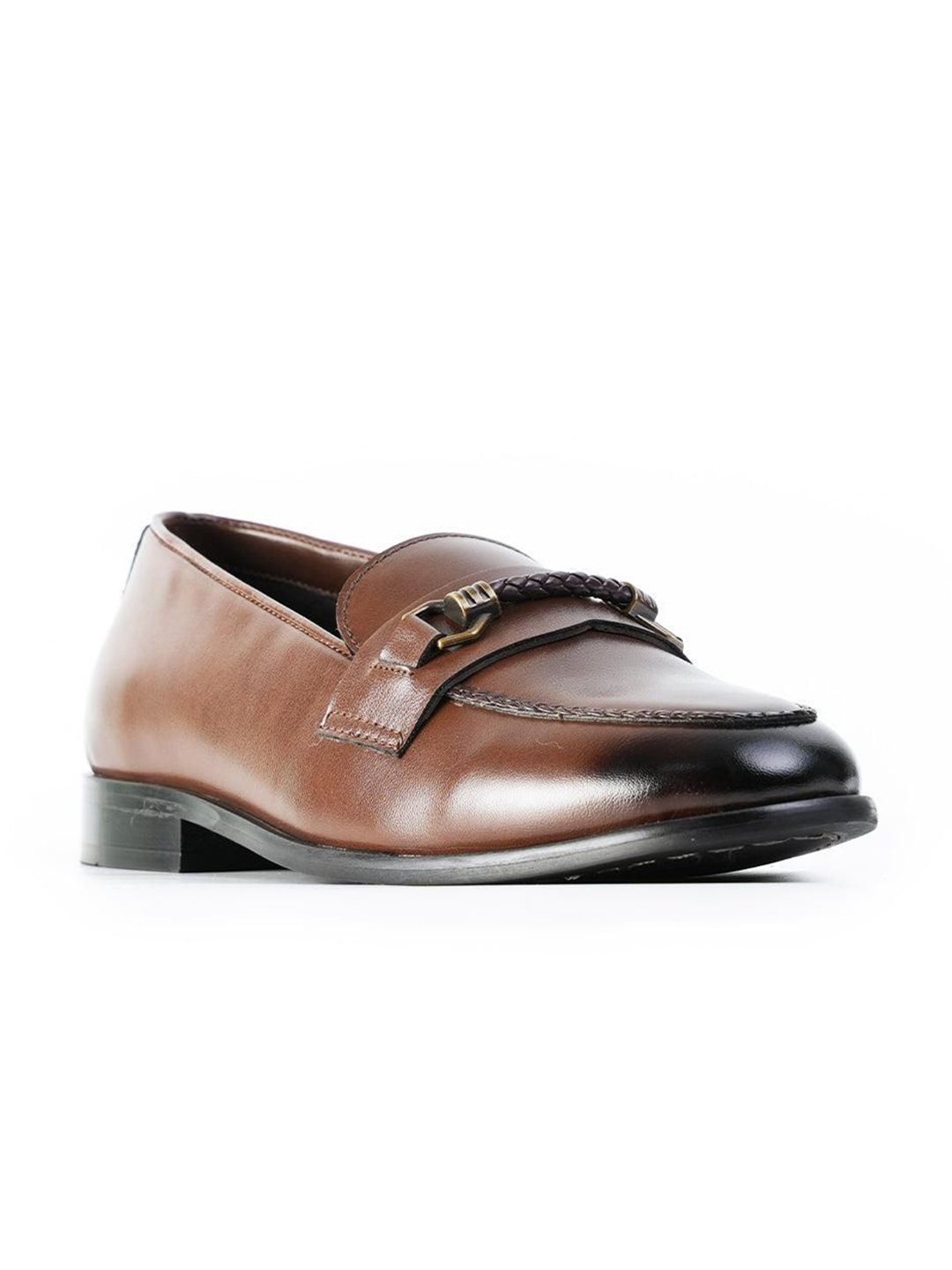 Monkstory Men Jalinan-Bit Horsebit Loafers Berwarna Perang