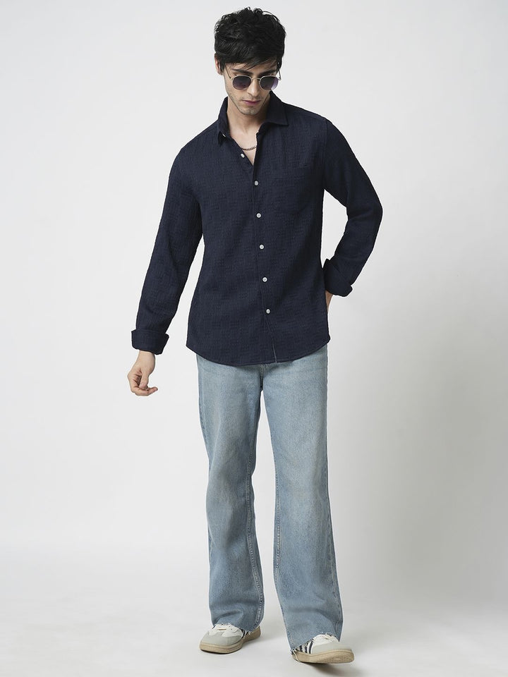 VASTRADO Men Classic Spread Collar Textured Casual Shirt