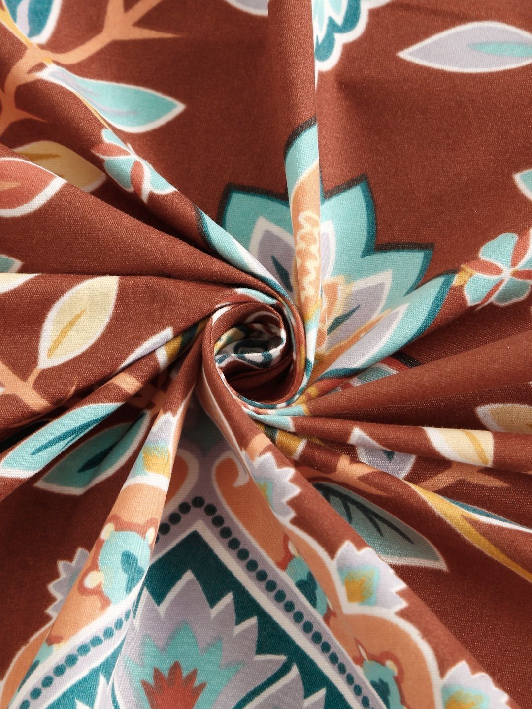 Set Cadar King Aura Rust & Blue Printed 300 TC 2.5 m x 2.25 m