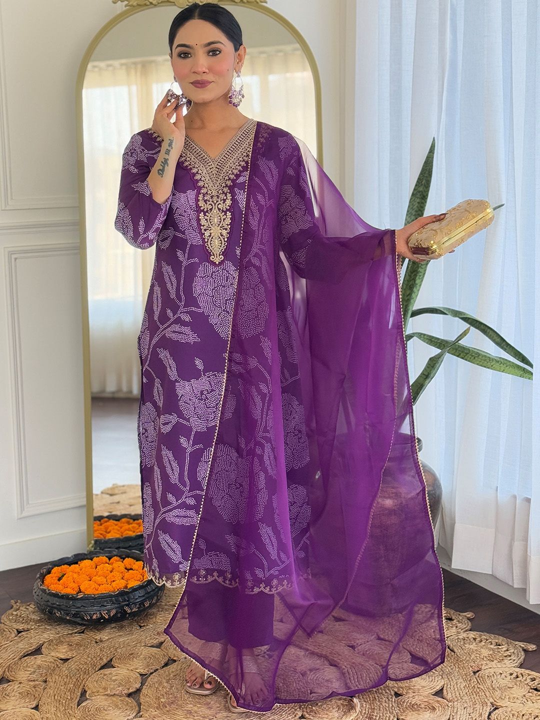 KALINI Women Floral Embroidered Regular Kurta with Trousers & With Dupatta