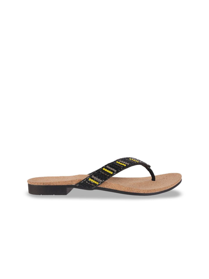 Mochi Women Ethnic Open Toe T-Strap Flats