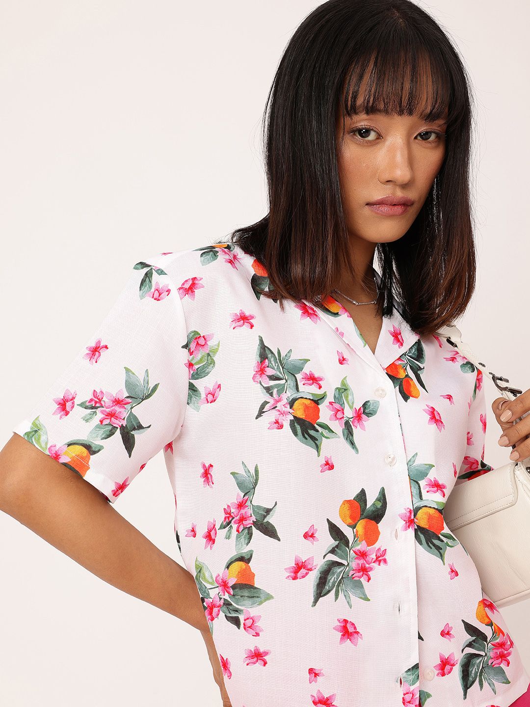 DressBerry Chic Blooming Printed Boxy Casual Shirt