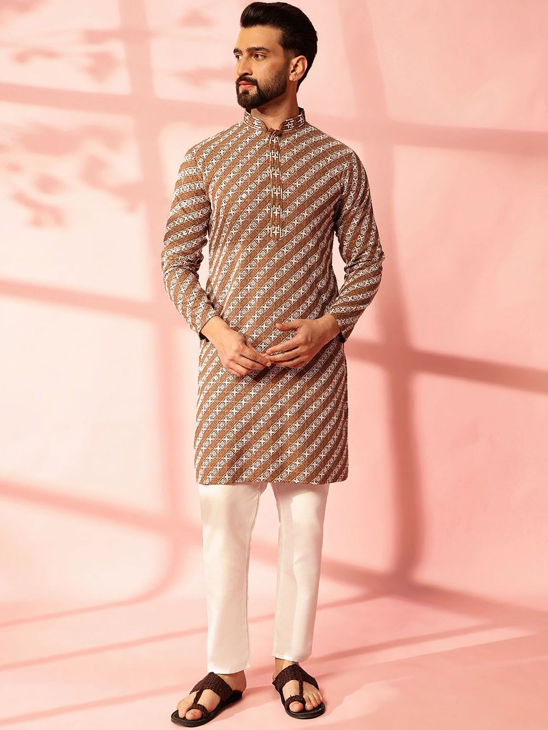 Anouk Men Embroidered Regular Sequinned Pure Cotton Kurta with Pyjamas