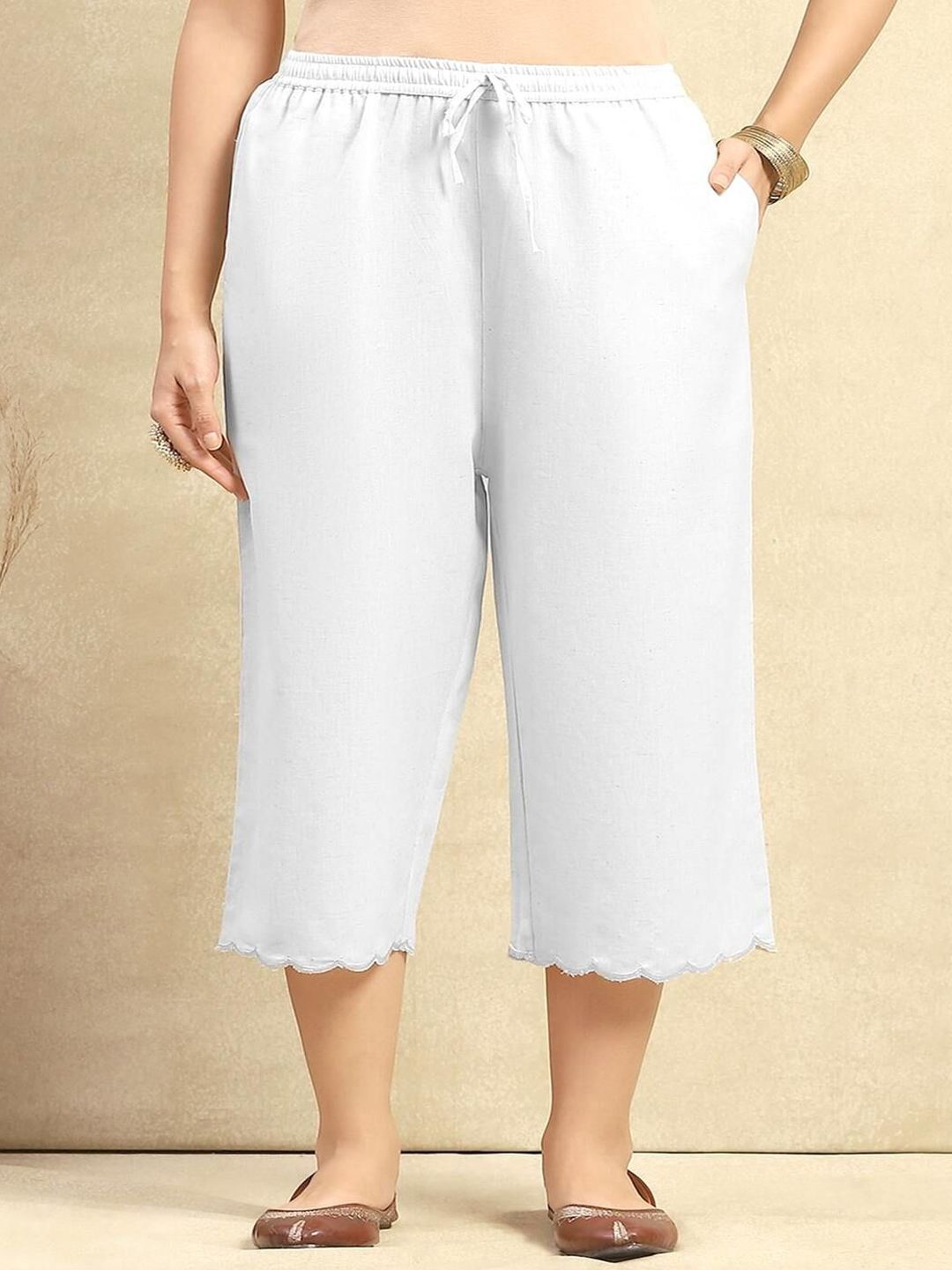 House of Chikankari Women White Cotton Solid Seluar