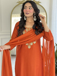 KALINI Women Ethnic Motifs Embroidered Thread Work Pure Silk Kurta with Trousers & Dupatta