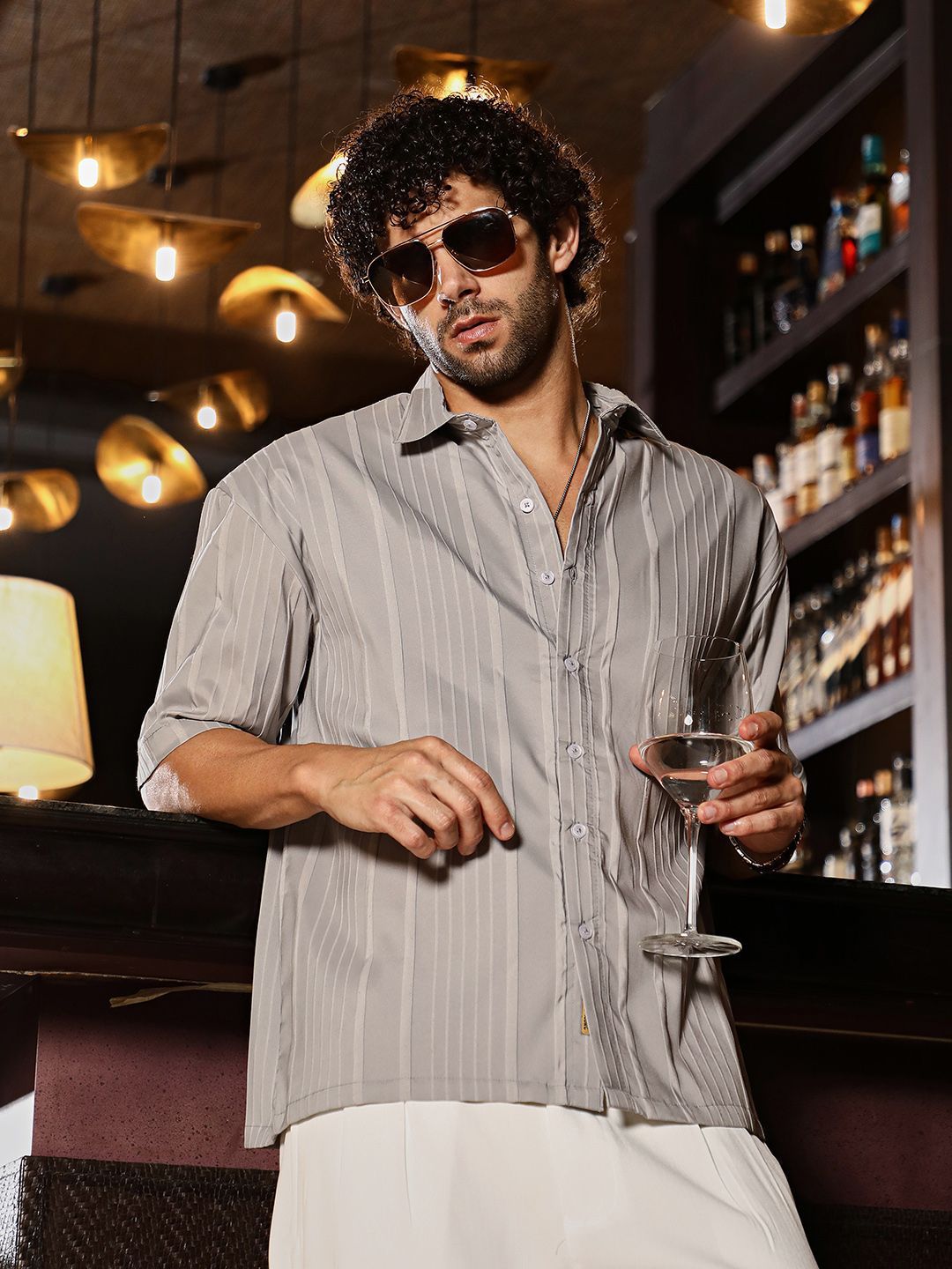 Campus Sutra Men Classic Oversized Fit Spread Collar Textured Casual Shirt