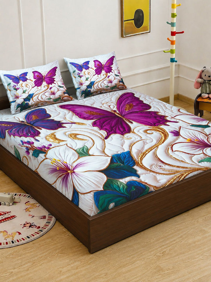 Myntra Elegant Homes Multicoloured Floral 400 TC King 7D Bedsheet with 2 Pillow Covers