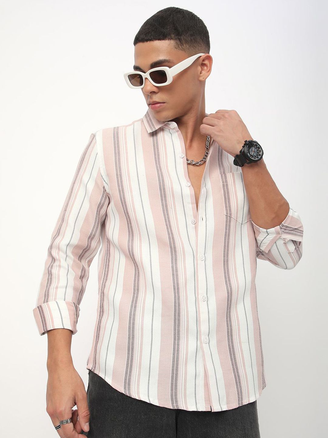 VASTRADO Men Classic Slim Fit Opaque Striped Casual Shirt