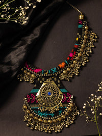 PANASH Gold-Plated Artificial Stones Studded Statement Necklace