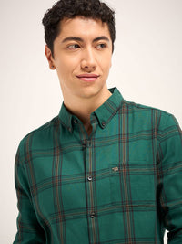 THE BEAR HOUSE Men Button-Down Collar Checked Cotton Slim Fit Casual Shirt