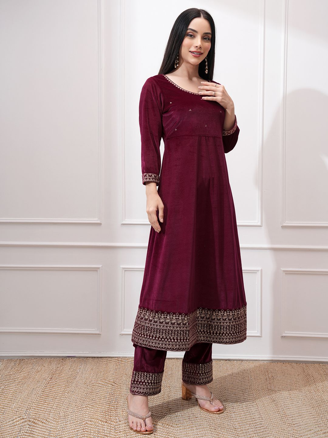 Vishudh Women Ethnic Motifs Embroidered Regular Kurta with Trousers & With Dupatta