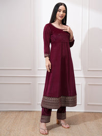 Vishudh Women Ethnic Motifs Embroidered Regular Kurta with Trousers & With Dupatta