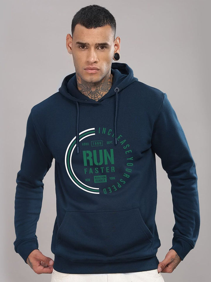 ADRO Men Typography Printed Hood Cotton Pullover Sweatshirt