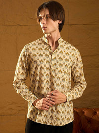 Dennison Floral Block dicetak kapas kolar mandarin pendek kurta pendek