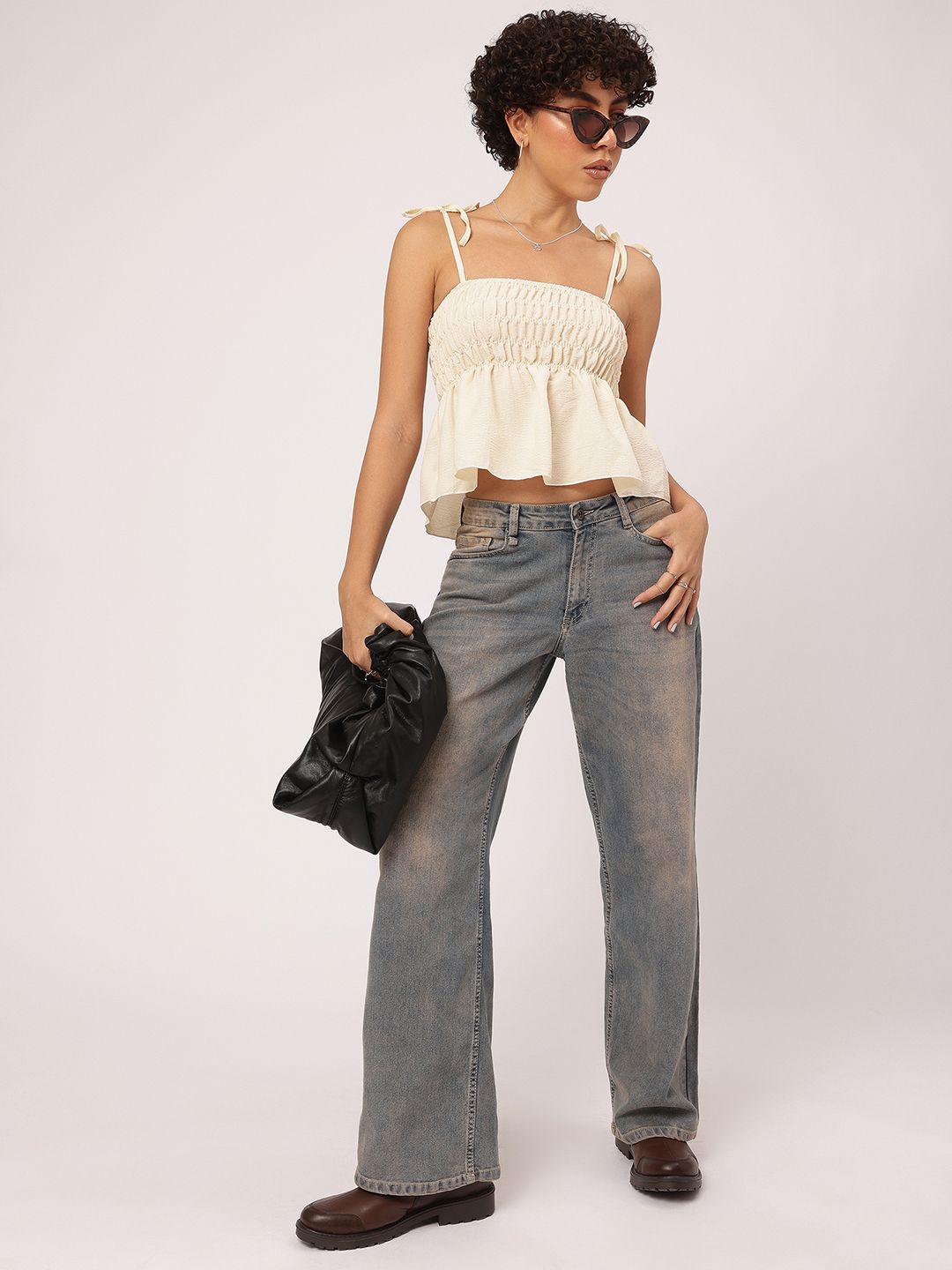 DressBerry Graceful Gathered Peplum Tie-Up Twirl Top