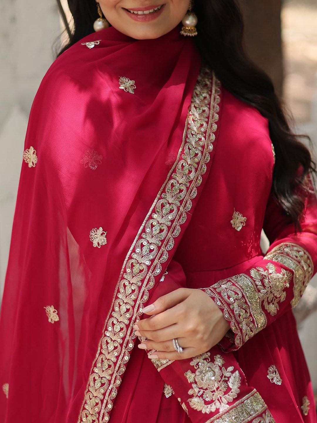 KALINI Embroidered Georgette Anarkali Kurta With Dupatta