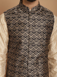 Anouk Men Geometric Embroidered Thread Work Regular Kurta With Churidar & Nehru Jacket
