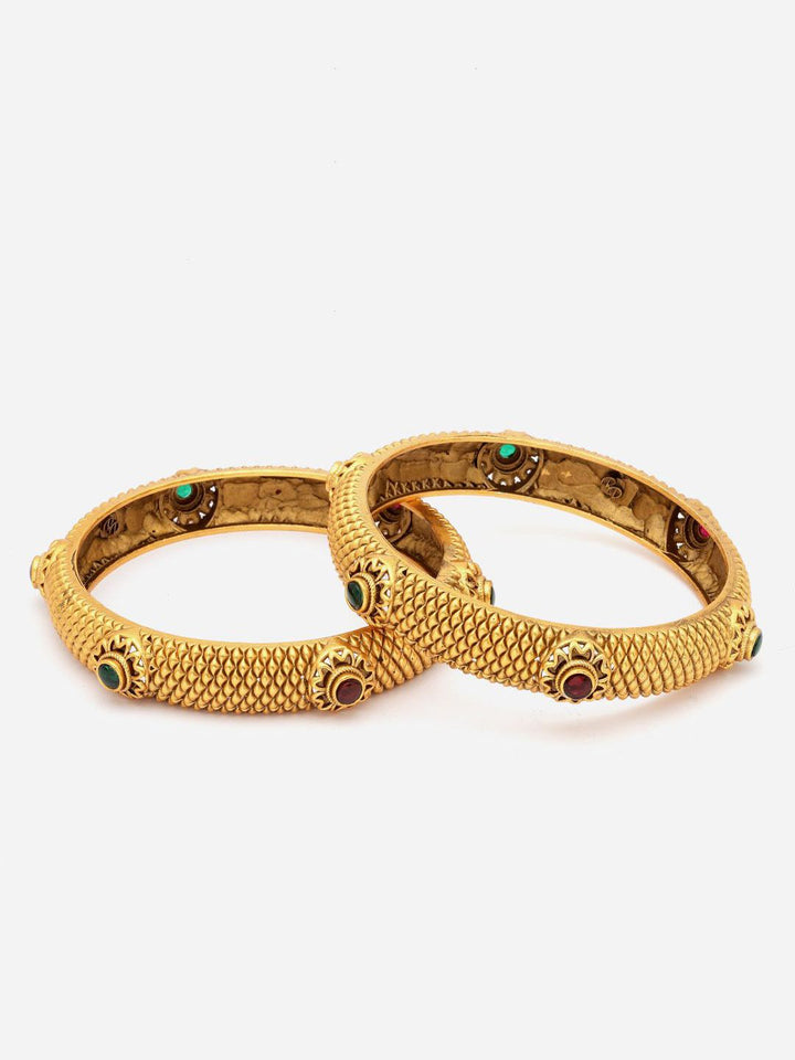 PANASH Set Of 2 24 CT Gold-Plated Antique Bangles