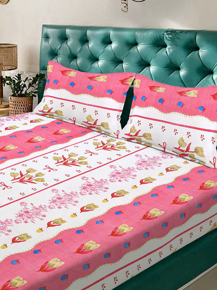 KLOTTHE Bunga Merah Jambu 300 TC Dilengkapi Cadar King Halus dengan 2 Sarung Bantal-98 x 89 inci