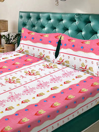 KLOTTHE Bunga Merah Jambu 300 TC Dilengkapi Cadar King Halus dengan 2 Sarung Bantal-98 x 89 inci