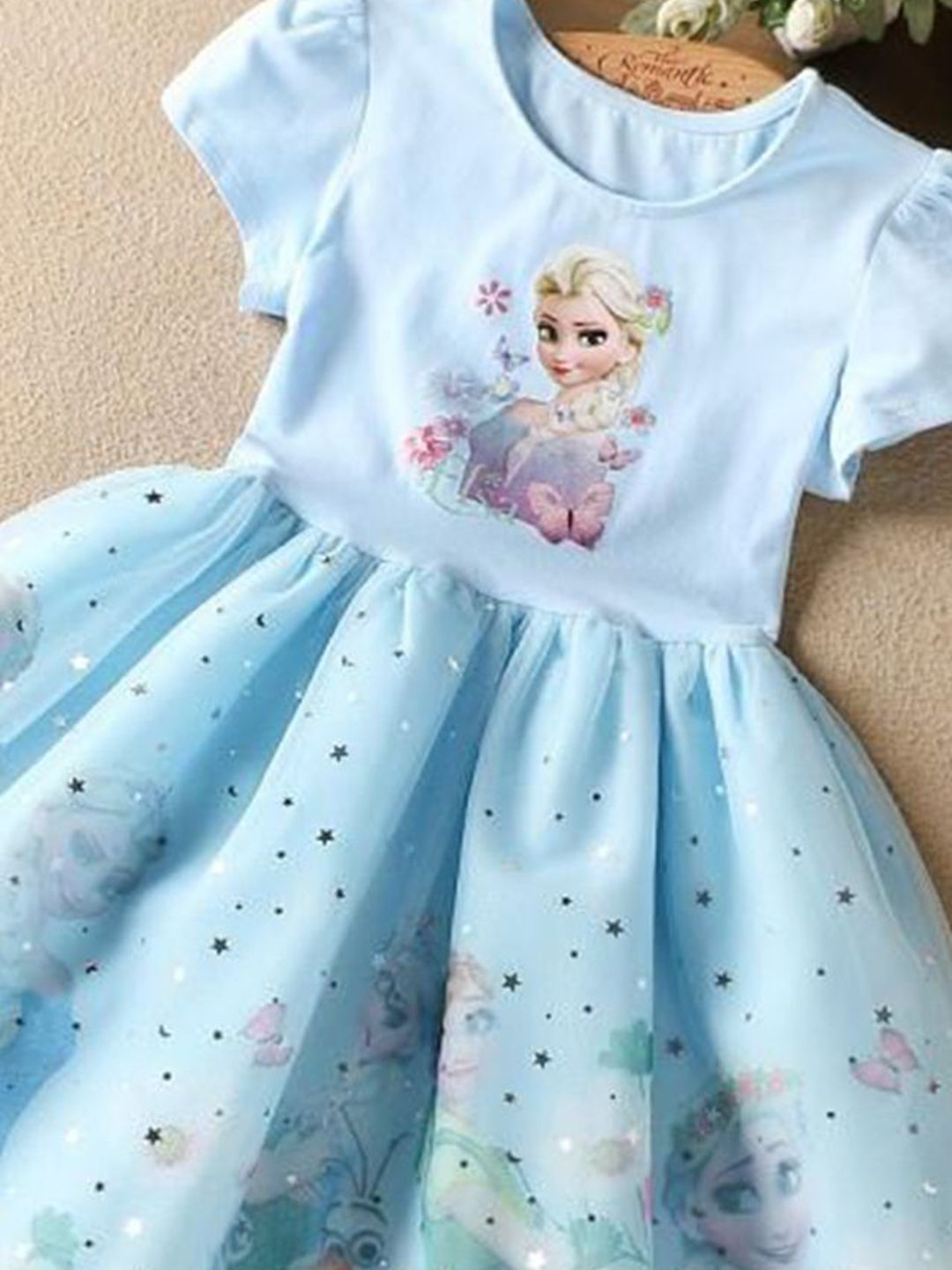 YK Girls Stars Embellished Fit and Flare Dress
