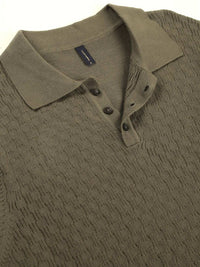 Thomas Scott Men Bio Finish Self Design Polo Collar Cotton T-shirt