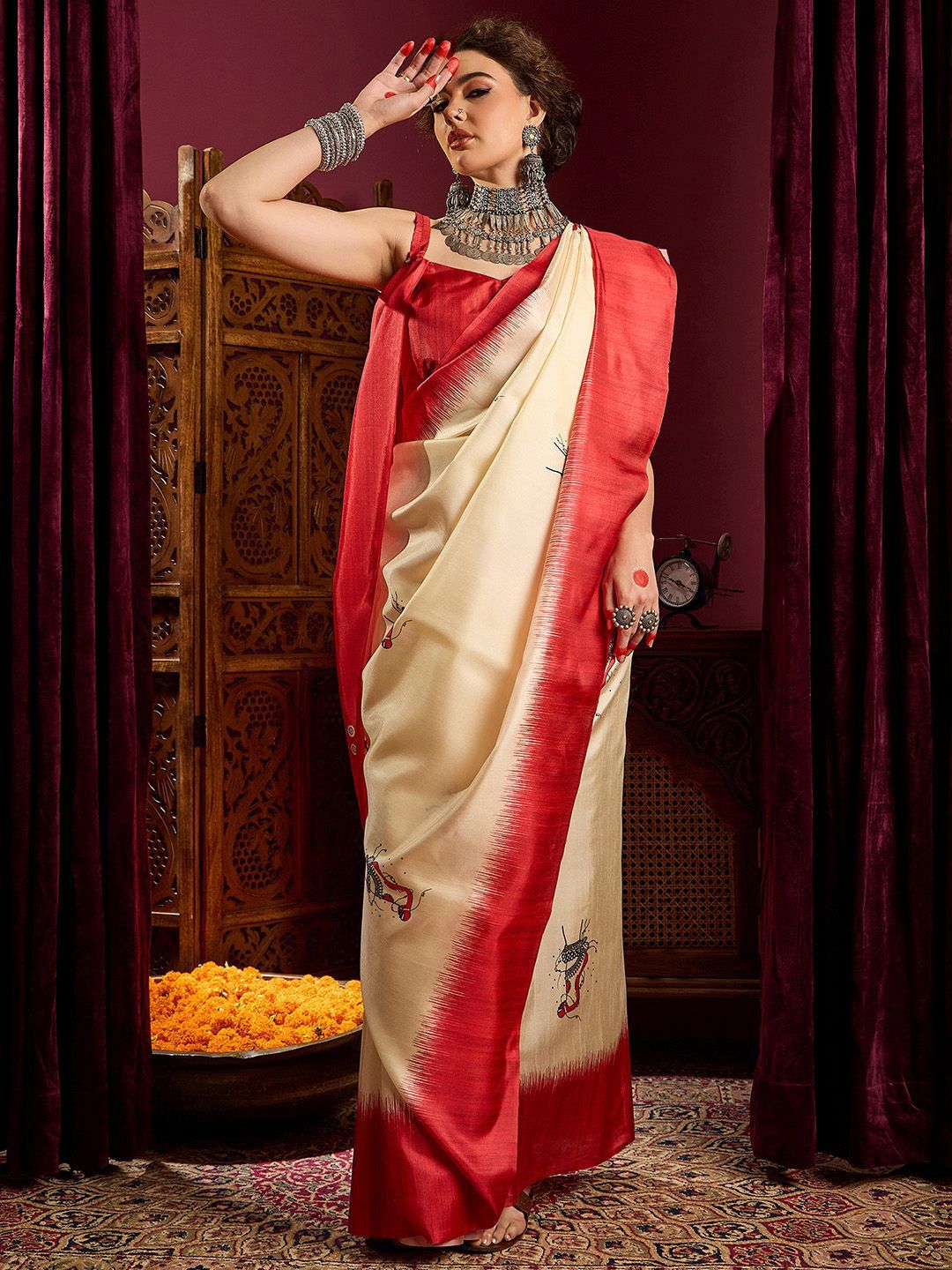 Saree mall Ethnic Motifs Printed Durga Puja Saree