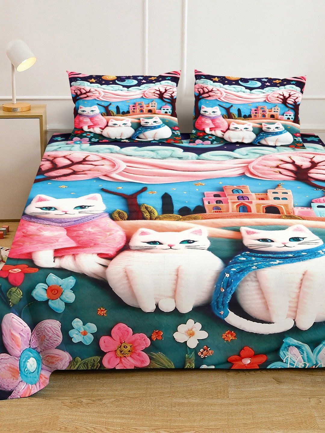 Klotthe Animal Printed Fitted 400 TC King 7D Bedsheet & 2 Pillow Cover- 2.50 m x 2.25 m