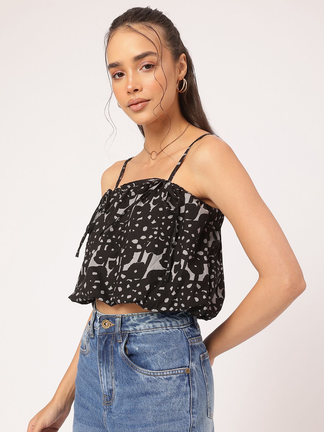 DressBerry Chic & Cheery Abstract Print Crop Blouson Top