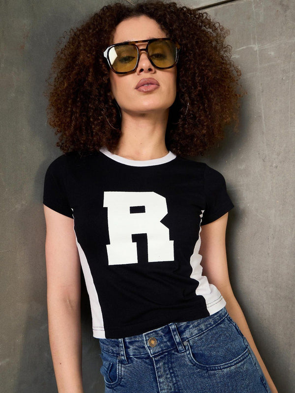 SASSAFRAS Women Typography Printed Round Neck Slim Fit T-shirt