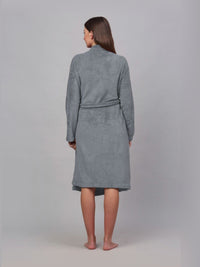 KLOTTHE Grey Woollen Long Sleeves Bath Robe With Belt
