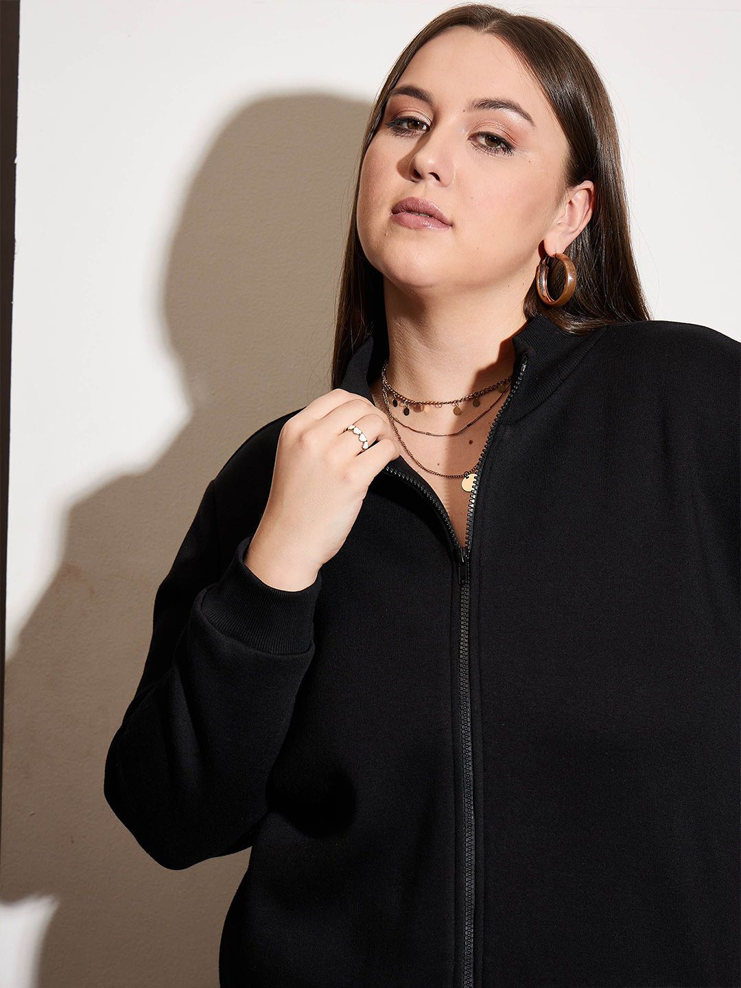 SASSAFRAS Curve Women Plus Size Front-Open Sweatshirt