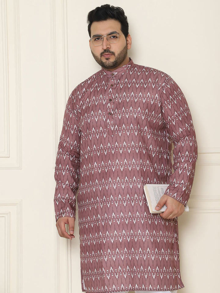 SOJANYA PLUS Geometric Printed Mandarin Collar Pure Cotton Straight Kurta with Pyjamas