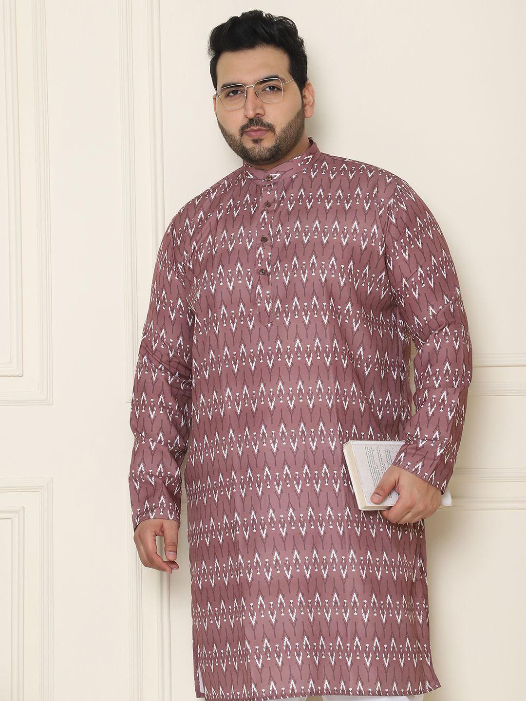SOJANYA PLUS Geometric Printed Mandarin Collar Pure Cotton Straight Kurta with Pyjamas