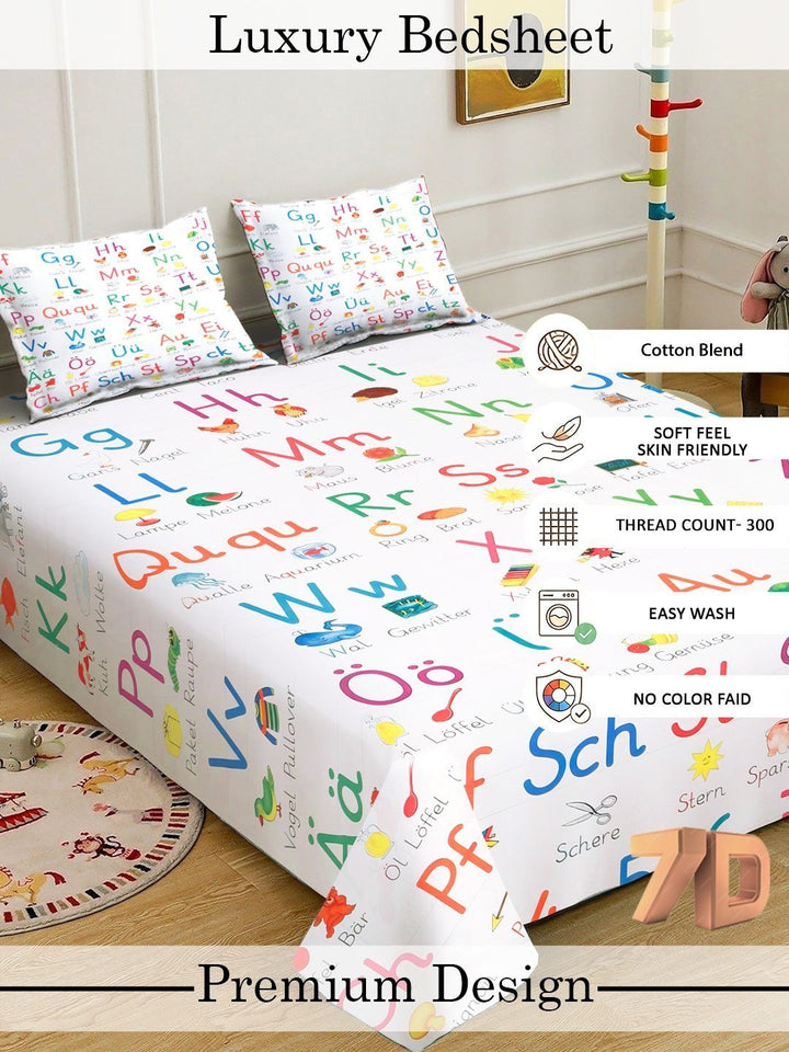 Myntra Elegant Homes White Cartoon Characters 300 TC King Bedsheet with 2 Pillow Covers