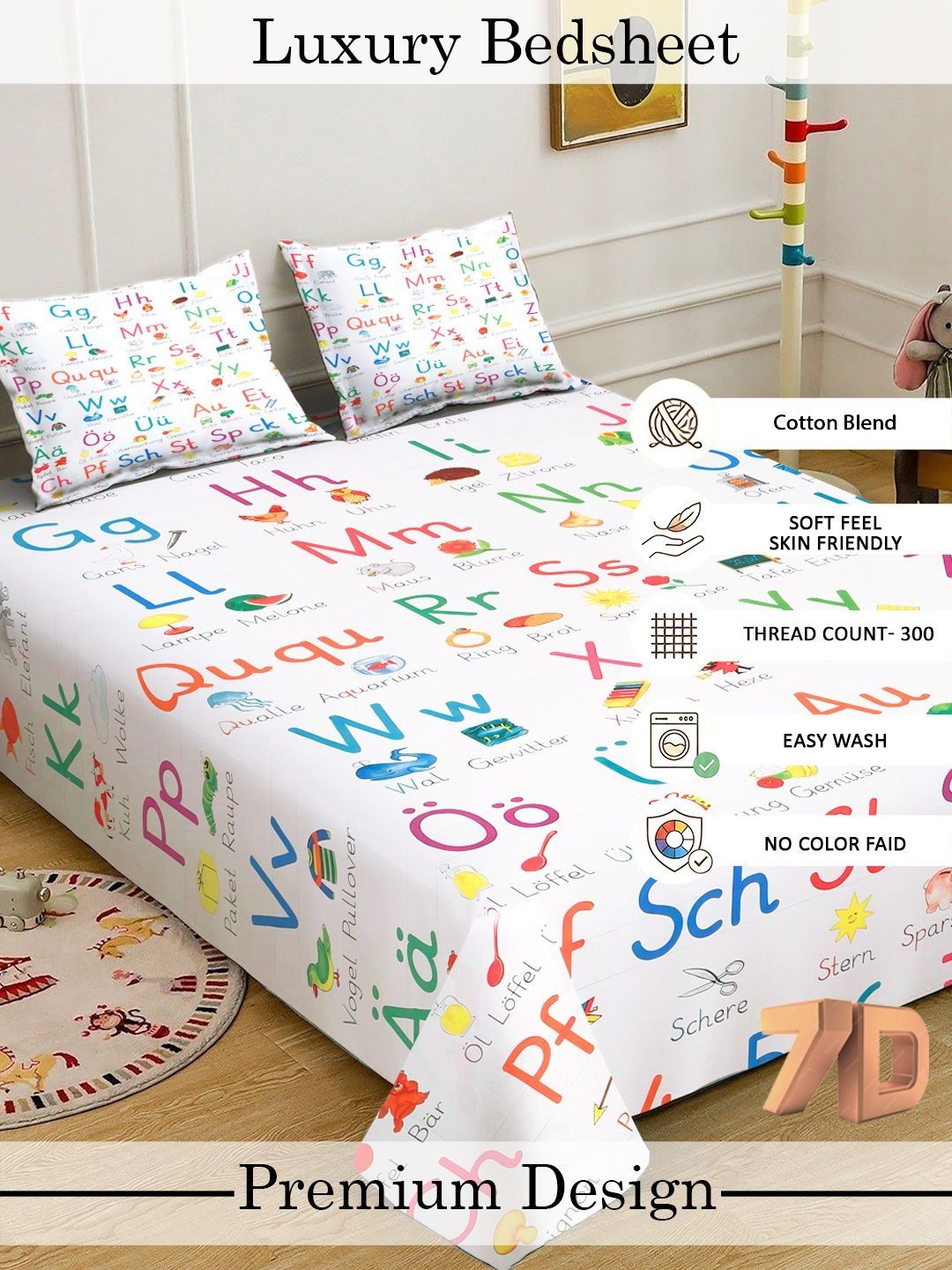 Myntra Elegant Homes White Cartoon Characters 300 TC King Bedsheet with 2 Pillow Covers