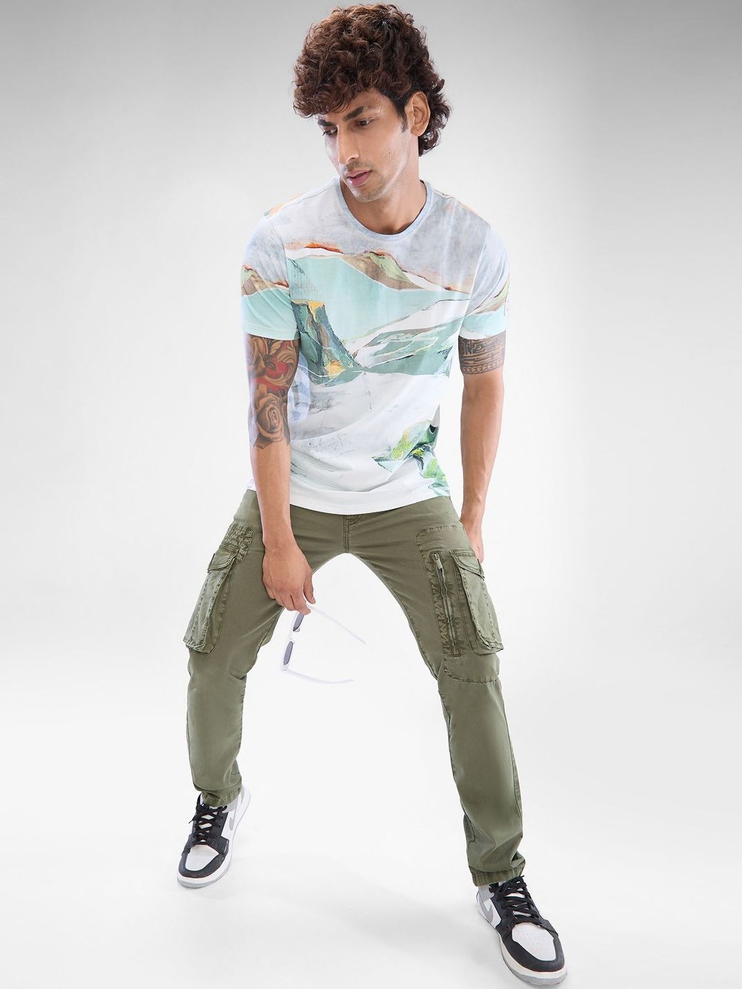 SPYKAR Men Abstract Printed Round Neck Cotton T-shirt