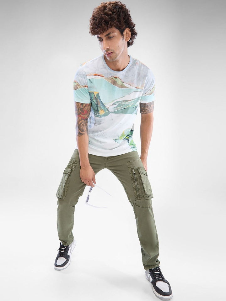 SPYKAR Men Abstract Printed Round Neck Cotton T-shirt