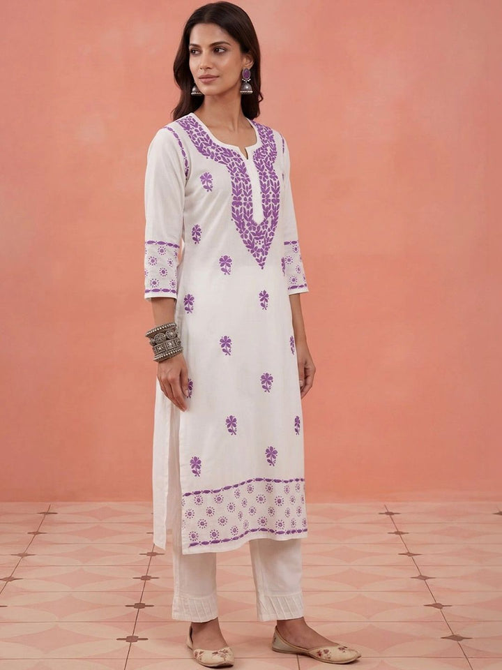 Kurta Kerja Benang Sulam Bunga Rumah Wanita Chikankari