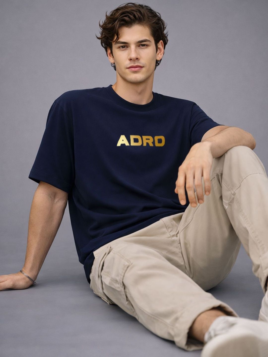 ADRO Graphic Printed Drop-Shoulder Sleeves Cotton T-shirt
