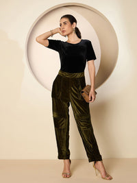 Antheaa Women Velvet Solid Smart Trousers
