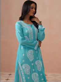 Rumah Wanita Chikankari Motif Etnik Bersulam Kurta Chikankari