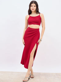 Berrylush Shoulder Straps Top With High Waist Split Thigh Skirt